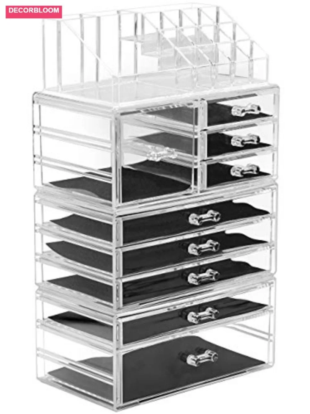 Large Clear Acrylic Makeup Organizer - Detachable 4-Piece Cosmetic Storage Set